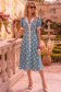 Rochie din stofa turcoaz cu buline midi in clos cu nasturi aurii decorativi - StarShinerS 1 - StarShinerS.ro