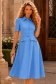 Rochie din stofa albastru-deschis midi in clos cu accesoriu tip curea si buzunare false - StarShinerS