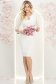 Rochie din stofa premium ivoire midi tip creion cu umeri bufanti si accesoriu argintiu- StarShinerS 4 - StarShinerS.ro