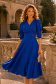 Rochie din material satinat mat albastra midi in clos cu umeri bufanti- StarShinerS 1 - StarShinerS.ro