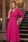 Rochie din material satinat mat fuchsia midi in clos cu umeri bufanti- StarShinerS 1 - StarShinerS.ro