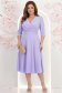 Rochie din material satinat lila albastra midi in clos cu umeri bufanti- StarShinerS 2 - StarShinerS.ro