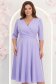 Rochie din material satinat lila albastra midi in clos cu umeri bufanti- StarShinerS 1 - StarShinerS.ro