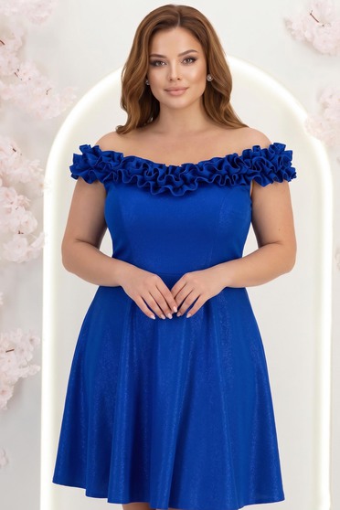 Rochie albastra cu sclipici scurta in clos cu volanase - StarShinerS