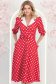 Rochie rosie cu buline midi in clos cu accesoriu tip curea si buzunare - StarShinerS 1 - StarShinerS.ro