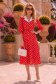 Rochie rosie cu buline midi in clos cu accesoriu tip curea si buzunare - StarShinerS 1 - StarShinerS.ro