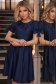 Rochie din satin bleumarin până la genunchi in clos cu fundite- StarShinerS 1 - StarShinerS.ro