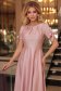Rochie din satin roz pudra până la genunchi in clos cu fundite- StarShinerS 1 - StarShinerS.ro