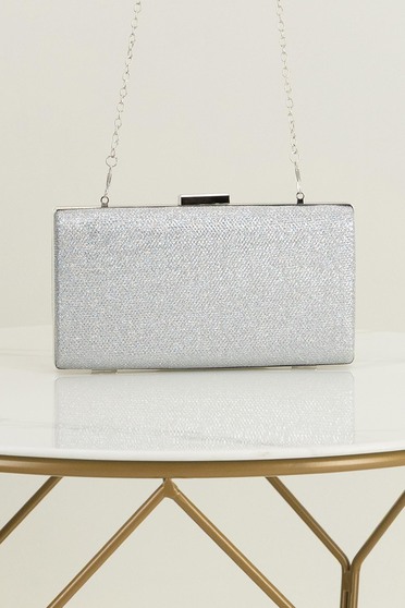 Geanta dama argintie tip clutch cu sclipici