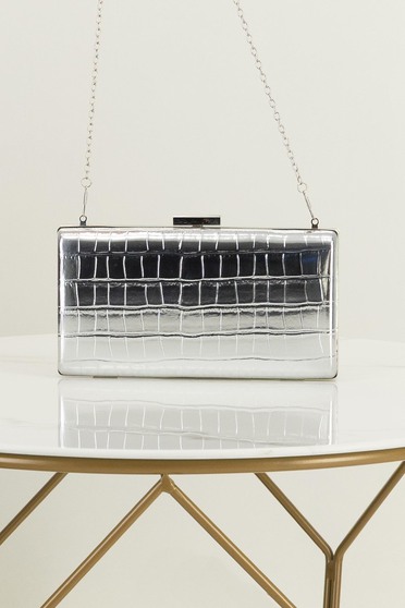 Geanta dama tip clutch din piele ecologica argintie