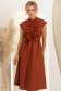 Rochie din bumbac maro midi in clos cu volanase si cordon in talie 2 - StarShinerS.ro