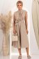 Rochie din bumbac bej midi in clos cu volanase si cordon in talie 1 - StarShinerS.ro