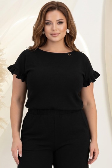 Bluza dama cu maneca scurta din viscoza si in neagra cu volanase - StarShinerS