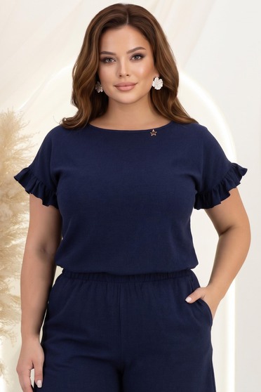 Bluza dama cu maneca scurta din viscoza si in bleumarin cu volanase - StarShinerS