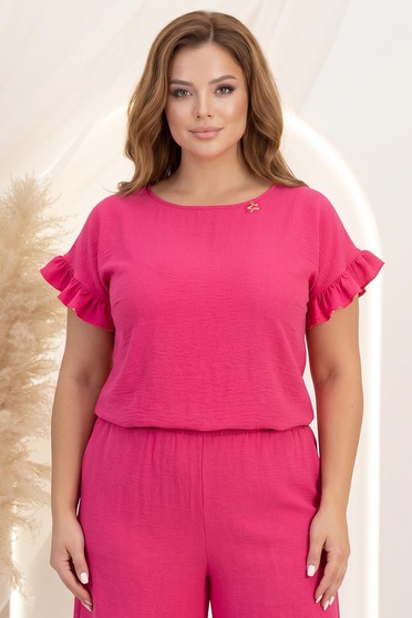 Bluza dama cu maneca scurta din viscoza si in fuchsia cu volanase - StarShinerS