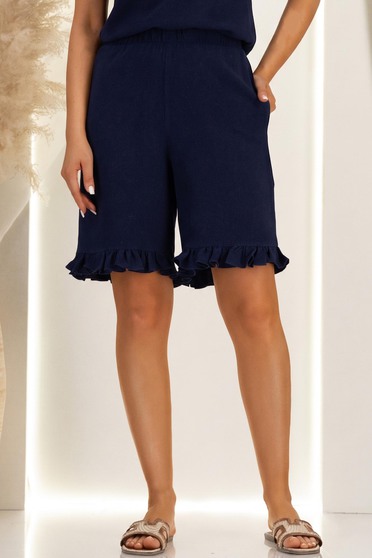 Pantaloni scurti din viscoza si in bleumarin cu buzunare - StarShinerS