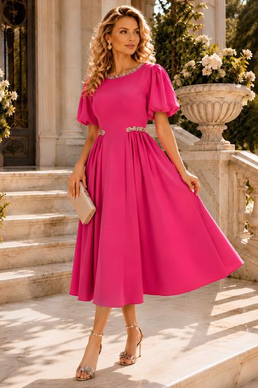 Rochie fuchsia midi in clos cu aplicatii stralucitoare - StarShinerS