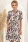 Rochie din viscoza maro imprimata până la genunchi clos cu elastic in talie - StarShinerS 2 - StarShinerS.ro