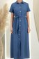 Rochie din in si viscoza bleumarin lunga cu un croi drept si buzunare - StarShinerS 4 - StarShinerS.ro