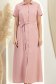 Rochie din in si viscoza roz pudra lunga cu un croi drept si buzunare - StarShinerS 3 - StarShinerS.ro