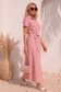 Rochie din in si viscoza roz pudra lunga cu un croi drept si buzunare - StarShinerS 1 - StarShinerS.ro