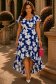 Rochie din viscoza asimetrica bleumarin midi in clos imprimata floral - StarShinerS 1 - StarShinerS.ro