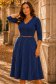 Rochie bleumarin midi in clos cu dungi si accesoriu tip curea- StarShinerS 1 - StarShinerS.ro