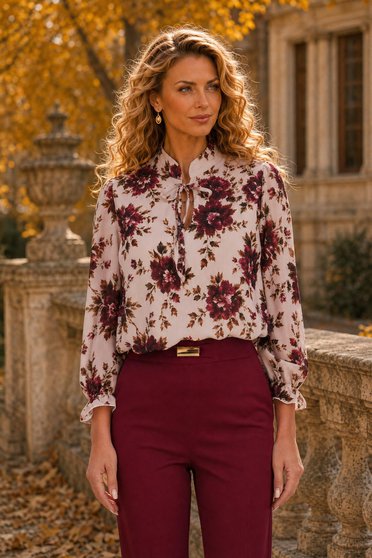 Bluza din viscoza imprimata cu un croi larg si volanase la maneca