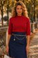Bluza dama din tricot fin rosie cu un croi larg , guler inalt si nasturi decorativi 1 - StarShinerS.ro