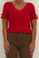 Bluza dama din tricot fin rosie cu maneca scurta mulata si accesoriu tip perla 4 - StarShinerS.ro