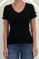 Bluza dama din tricot fin neagra cu maneca scurta mulata si accesoriu tip perla 3 - StarShinerS.ro