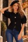 Cardigan dama din tricot fin neagra cu maneci bufante si nasturi decorativi
