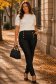Pantaloni din piele ecologica negri conici cu nasturi decorativi aurii 1 - StarShinerS.ro