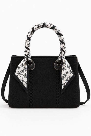 Geanta dama din piele ecologica neagra accesorizata cu esarfa