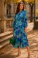 Rochie din viscoza albastra midi in clos accesorizata cu cordon - StarShinerS 1 - StarShinerS.ro