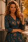 Rochie din modal verde-petrol midi in clos cu imprimeu floral - StarShinerS 2 - StarShinerS.ro