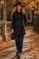 Trench din fas negru scurt cu un croi drept accesorizat cu cordon 2 - StarShinerS.ro