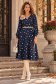 Rochie bleumarin midi cu buline in clos cu brosa florala si curea - StarShinerS 2 - StarShinerS.ro