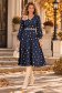 Rochie bleumarin midi cu buline in clos cu brosa florala si curea - StarShinerS 1 - StarShinerS.ro