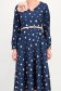 Rochie bleumarin midi cu buline in clos cu brosa florala si curea - StarShinerS 5 - StarShinerS.ro