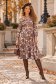 Rochie maro midi imprimata in clos cu brosa florala si curea - StarShinerS 2 - StarShinerS.ro