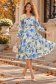 Rochie albastra-deschis midi cu imprimeu in clos cu brosa florala si curea - StarShinerS 1 - StarShinerS.ro