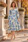 Rochie albastra-deschis midi cu imprimeu in clos cu brosa florala si curea - StarShinerS 3 - StarShinerS.ro