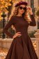 Rochie din jersey cu viscoza maro midi in clos cu detalii frontale- StarShinerS 2 - StarShinerS.ro
