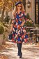 Rochie caramizie midi in clos imprimata cu decolteu petrecut- StarShinerS 2 - StarShinerS.ro