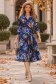 Rochie bleumarin midi in clos imprimata cu decolteu petrecut- StarShinerS 2 - StarShinerS.ro
