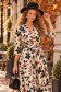 Rochie crem midi in clos imprimata cu decolteu petrecut- StarShinerS 2 - StarShinerS.ro