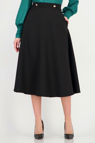 Fusta neagra buzunare laterale din stofa elastica midi clos