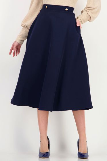 Fusta bleumarin din stofa elastica midi clos
