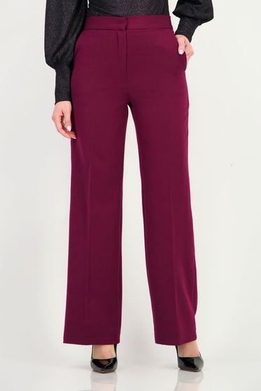 Pantaloni visiniu din stofa elastica si viscoza lung drept